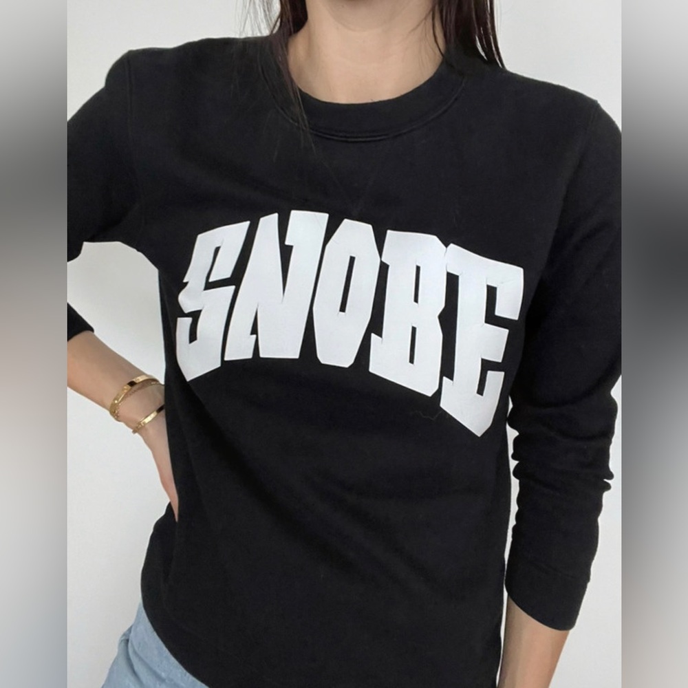 Claudie Pierlot Womens Top Sweatshirt Crewneck Black Snobe Graphic Size 1 S